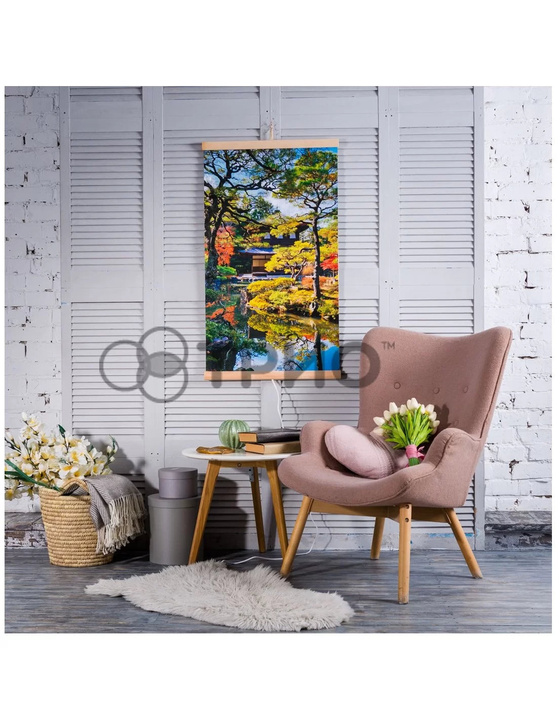 Panou radiant electric decorativ TRIO, incalzire cu infrarosu 420W/ 210W, model Garden Kyoto, 100 x 57 cm